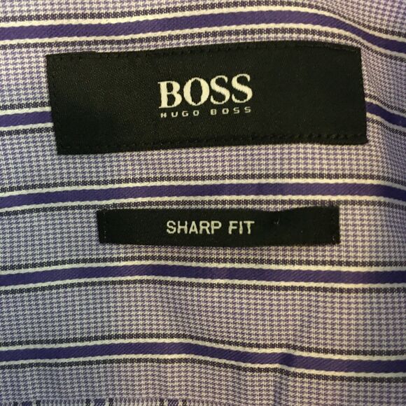 Hugo Boss Shirt Mens Sz 15 32 33 Purple Striped Sharp Fit Long Sleeve Button Up - Picture 6 of 9